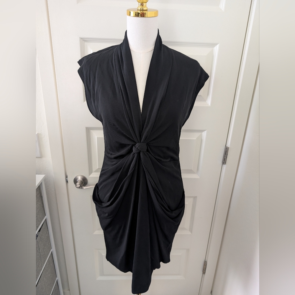 RACHEL RACHEL ROY Sheath Dress Black Draped V Neck Knotted Cap Sleeve Size L